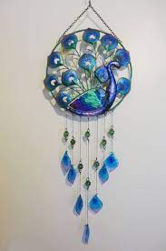 Glass Bell Wind Chimes Peacock Circle Glass Metal Wall Decor Or Wind Chime Garden Patio Decor Wind Chimes Peacock Decor Peacock Art