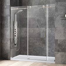 Frameless shower options in pictures. á… Woodbridge Frameless Shower Doors 68 72 Width X 76 Height With 3 8 10mm Clear Tempered Glass In Brushed Nickel Finish Woodbridge
