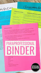 Paraprofessional Binder Special Education Classroom Positive Learning Special Education Elementary
