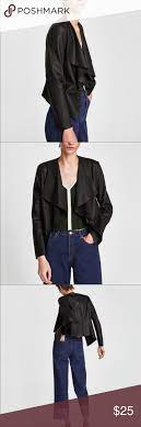 Zara Waterfall Draped Faux Leather Black Jacket Leather Jacket Black Zara Leather Jacket Long Denim Jacket