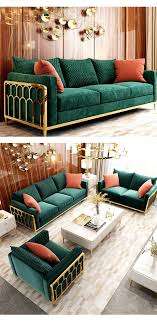 Luxury Green Velvet Sofa With Gold Decorated Sides Green Living Room Decor Gold Living Room Luxury Living Room