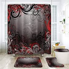 Our shower curtains are available in a huge selection of patterned, textured and designed options. Amazon Com Britimes 4 Pcs Shower Curtain Set Black Red Gold Floral Abstract Swirl With Non Slip Rugs Toilet Lid Cover And Bath Mat Bathroom Decor Set 72 X 72 Kitchen Dining