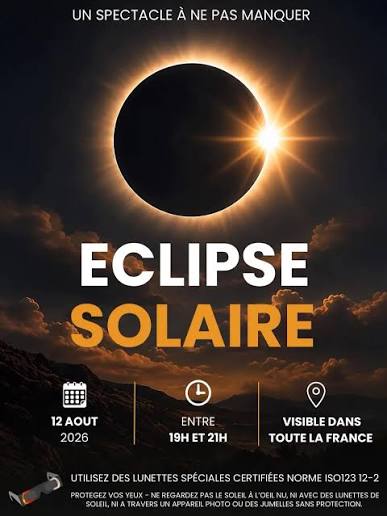 Le 12 ao&ucirc;t 2026, une &eacute;clipse solaire exceptionnelle sera visible dans une grande partie de la France.