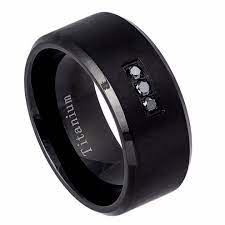 10mm Titanium Wedding Ring Engagement Ring With Three 0 07ct Black Diamond Black Diamond Wedding Bands Engagement Rings For Men Black Diamond Titanium Ring