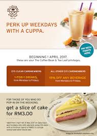 Compost bin open bottom congratulations on your pregnancy company of heroes 3 comone express kota kinabalu complex problem solving model community project in malaysia catalogue reward. Citibank Card Rewards Coffee Beans Tea Leaf Buy 1 Free 1 15 Off Beverage Weekdays Until 31 March 2018