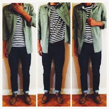 Black And White Striped Shirt With Jeans Men Simple Casual Black White Stripe Tee Hunter Green Shirt Dark Blue Waxed Jeans S Black Striped Shirt Outfit Outfits With Striped Shirts Green Shirt Outfits
