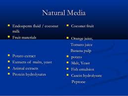 The natural media used to promote cell growth fall in three categories: I Was Just Asked About Organic Tissue Culture And If The Materials In The Tissue Cultures Were Organic I Answered The Tissue Culture Medium Is Made Of Sugar Which Is Organic Plus Vitamins
