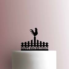 Custom Rooster on Fence Birthday Age 225-B608 Cake Topper