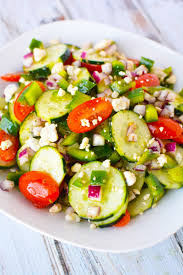 Cucumer Tomato And Feta Salad With Homemade Vinegar Dressing Salty Side Dish