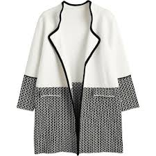 Black And White Coat Womens Knitting Zig Zag Open Front Coat White And Black 1240 Twd Liked On Polyvore Featuring Outerwear Coats Open Front Coats Black White Coat Winter Coats Women
