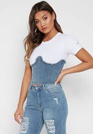 Jeans and a nice top. Denim Corset T Shirt White Maniere De Voir