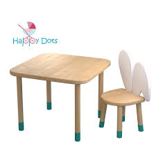 Квадратен комплект за маса + 1 детски стол OEM, “Зайче игриво ухо”, Масивна  дървесина, Бял - eMAG.bg