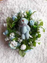 See more ideas about funeral flower arrangements, funeral flowers, flower arrangements. Funeral Flowers Lancashire Tiny Baby Coffin Wreath Blue Teddy Funeral Flowers Flowers For Sale Funeral