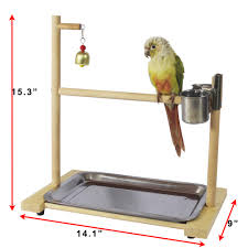 Fdc parrot bird perch table top stand metal wood 2 steel cups play for medium and large breeds 17.5 x 12.5 x 11. Bird Playground Birdcage Parrot Perch Playstand Tabletop Feeder Cup Bowl Tray For Small Medium Conure Cockatiel Parakeet Finch Bird Perches Aliexpress