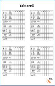 Printable Yahtzee Score Cards Sheet Pdf Online