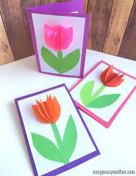 Apply glue on the card base and stick on the paper loops. 3d Paper Tulip Card Simple Mother S Day Card Idea Tulips Card Mothers Day Cards Craft Card Craft