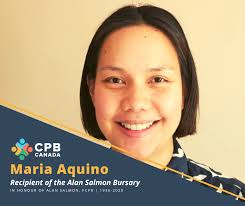 Congratulations, Maria Aquino, the recent recipient of the Alan Salmon  Bursary!