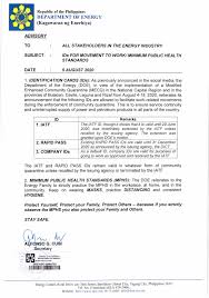 For areas under the modified enhanced community quarantine (mecq), authorities will allow the reopening of select manufacturing and processing plants, and there would be limited transportation serviced would be available in these areas. Advisory All Stakeholders In The Energy Industry On Ids For Movement To Work Department Of Energy Philippines