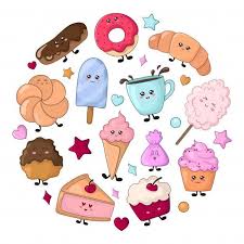 Ensemble De Nourriture Kawaii Bonbons Ou Desserts Personnages Fitness Gym Cartoon Cookie Kawaii Kawaii Food