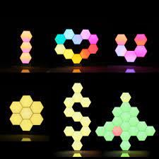 A panel with the application of natural hexagons from tree species: Quantum Lamp Led Hexagonal Light Panel Modular Smart Cololight Night Lighting Ebay