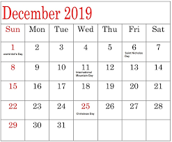December 2019 Calendar With Holidays Events And Festival Printable Calendar Holiday Calendar 2019 Calendar Calendar Printables