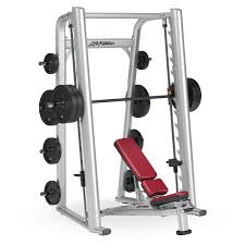 It forces a vertical bar path because the bar is attached to rails. Signature Series Smith Machine Ssm Life Fitness