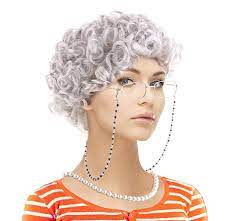 Amazon Com Old Lady Cosplay Set Grandmother Wig Wig Caps Madea Granny Glasses Eyeglass Retainer Chain Pearl Eyeglass Retainer Granny Glasses Old Lady Costume