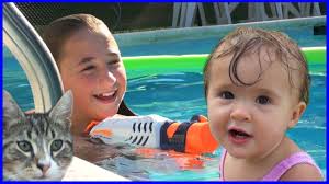 Kids Enjoying Swimming In The Pool With Baby Sister Reality Video Summer Flashback Night Swimming Small Swimming Pools Swimming Pools