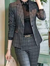 Ladies Plaid Suits Grey 2 Piece Suits For Women Plaid Etsy