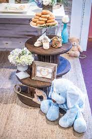 Blue Rustic Chic Baby Shower Kara S Party Ideas Rustic Baby Shower Baby Shower Flowers Baby Shower Fun