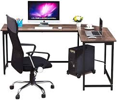 Amazon Com Westeros Modern L Shaped Corner Computer Office Desk Pc Laptop Table Workstation Home Office Walnut Black Leg Pc Desk Office Computer Desk Desk