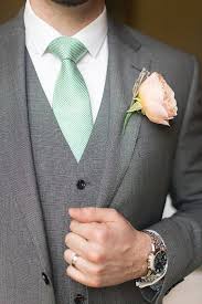 Black And Green Wedding Suit 02 A Peach Boutonniere And A Mint Tie For The Groom Weddingomania Green Wedding Suit Wedding Mint Green Mint Wedding