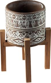 Florian plant pot with wooden stand by la redoute. 17 X 13cm African Inspired Design Plant Pot And Wooden Display Stand Blue Whale Gifts