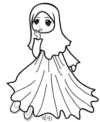 Gambar mewarnai anak muslim perempuan. Gambar Lukisan Kartun Comel Cikimm Com