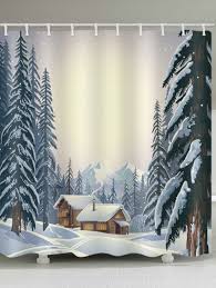 Christmas Log Cabin Tree Printed Shower Curtain Christmas Shower Curtains Cabin Shower Curtain Christmas Log