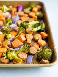 One Pan Roasted Veggie And Chicken Sausage Recipe Sausage Recipes For Dinner Sheet Pan Dinners Sheet Pan Recipes