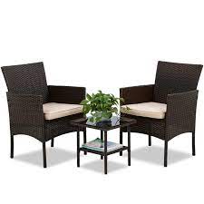 This set is both easy to maintain and comes with a one year warranty should anything go wrong. Fdw Outdoor Patio Furniture Sets 3 Pieces Patio Set Wicker Bistro Set Rattan Chair Conversation Sets Garden Porch Furniture Sets For Yard And Bistro With Coffee Table Brown Walmart Com Walmart Com
