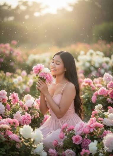 Golden Hour Rose Garden Dream Portrait