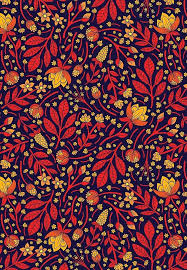 Saturated Red Yellow Orange Dark Navy Blue Floral Pattern By Somecallmebeth Red Color Background Floral Pattern Colours That Go Together