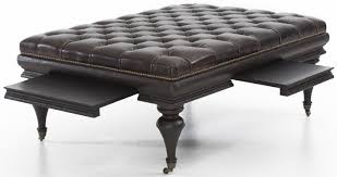 Thick tufted cushion top with linen look cover is pleasingly soft. The Bernhardt Brockton Coffee Table Ottoman Features A Button Tufted Leather Top Nailhead Trim And Turne Leather Ottoman Coffee Table Ottoman Ottoman Table