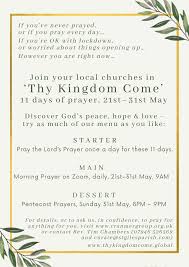 Praying under an open heaven and prayer that releases the miraculous and much more. Join Us In Prayer For Thy Kingdom Come The Cranmer Group