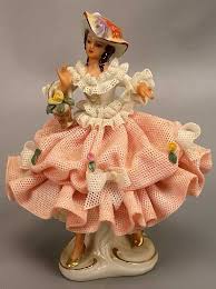 Antique sitzendorf dresden lace porcelain figurine. Lot German Dresden Porcelain Lace Figurines Ladies Lot 65353 Porcelain Dolls For Sale Dresden Porcelain Dresden Dolls