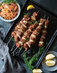 In this popular middle eastern dish, each hunk of meat is typically separated with chunks of onion and bell. Shashlik A K A Shish Kebabs Carrot Salad Kebab Lamb Kebabs