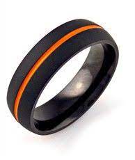 Men S Flat Black Wedding Band With Orange Inlay Black Wedding Band Mens Wedding Bands Black Mens Wedding Bands