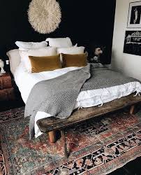 Love The Colors The Vintage Rug The Wood Bench Gray White Dried Mustard Vel Bench Colors Cozybedroo Home Bedroom Bedroom Design Bedroom Inspirations