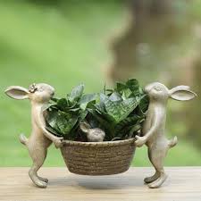 Rabbit Family Planter Holder Bunny Gardeners Metal Garden Sculpture Flower Pot Rabbit Decor Outdoor Patio Decor Patio Decorating Ideas On A Budget
