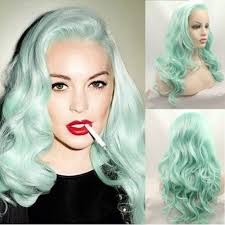 Xiweiya Mint Green Lace Wig Heat Resistant Fiber Hair Mermaid Green Blue  Color Mixed Synthetic 13 * 3 Lace Front Wig for Women Hair Replacement Wig  Half Hand Tied 24" Wig :