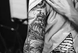 Black And White Sleeve Tattoo Pin By Clay Ripma On Ink Tattoos Traditional Style Tattoo Ship Tattoo