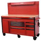 Heavy-Duty 61 inch W 10-Drawer 1-Door Tool Storage Mobile Workbench with Pegboard in    H61MWC10PBRED Husky