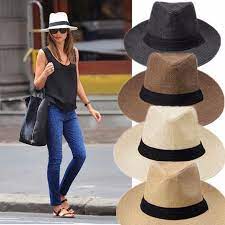 Fashion Lady Fedora Wide Brim Straw Trilby Cap Women Panama Hat Contracted Style Outfits With Hats Summer Hats For Women Women Fedora